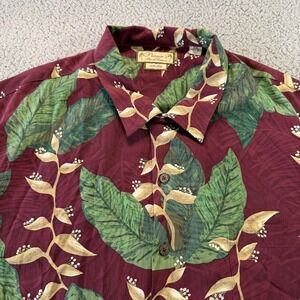 Pussers Island Reserve Mens XXL Silk Hawaiian Shirt Burgundy Tropical Leaf Print